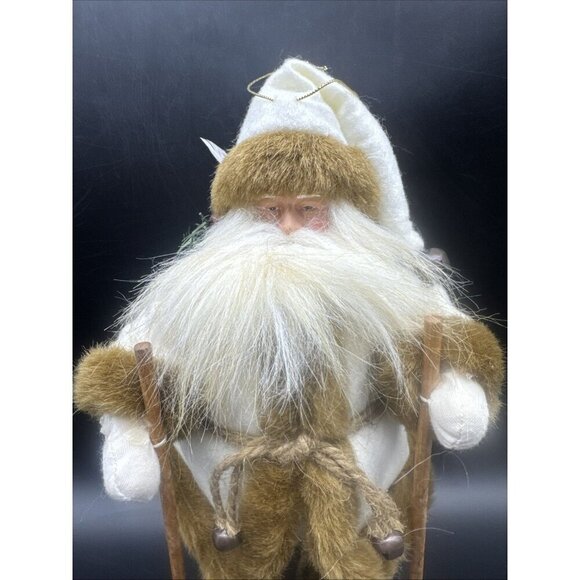 VTG Rustic Christmas St Nick Santa Claus w/ Snow Shoes Burlap Bag w/ Bird 13” - Picture 2 of 8